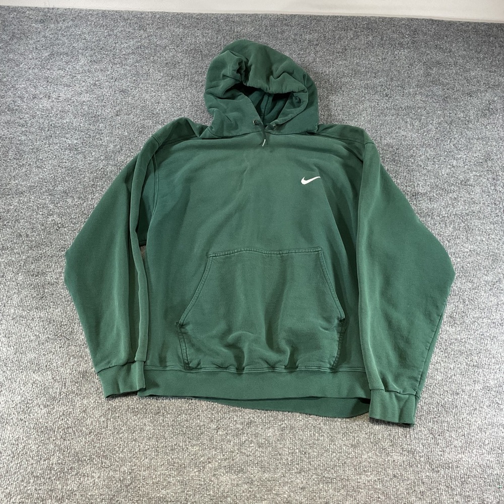 Vintage Nike Hoodie Mens Medium Green Embroidered Swoosh Pullover Made in Usa90s